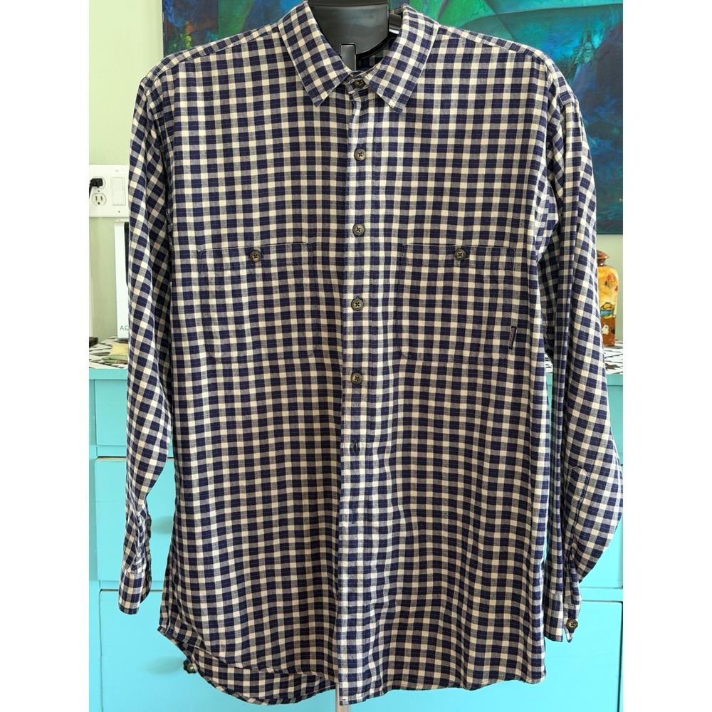 Vintage 90s Patagonia Organic Cotton Flannel Shirt Blue Gingham Portugal Mens M